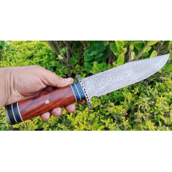 Custom Hand Forged Damascus Hunting Bowei Knife With Leather Sheath