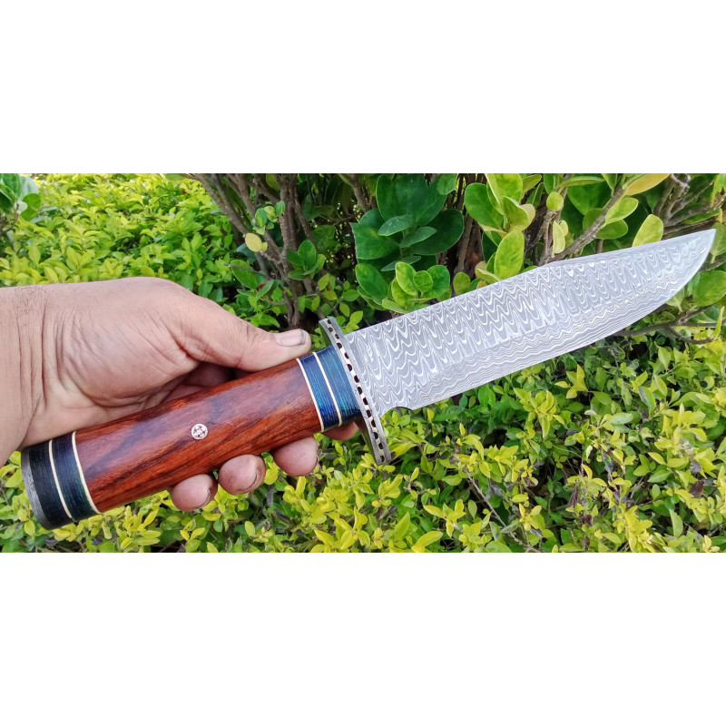 Custom Hand Forged Damascus Hunting Bowei Knife With Leather Sheath