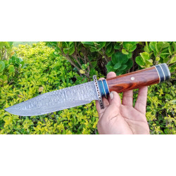 Custom Hand Forged Damascus Hunting Bowei Knife With Leather Sheath