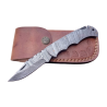 Custom Handmade Damascus Pocket/Folding Knife With Leather Sheath