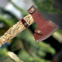 Custom Hand Forged High Carbon steel Axe With Leather Sheath