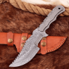 Custom Handmade Made Damascus Hunting Tracker knife With Leather Sheath